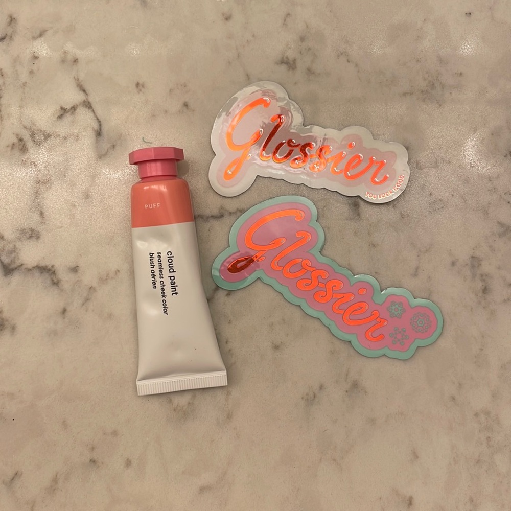Glossier cloud paint in puff & 2 stickers!